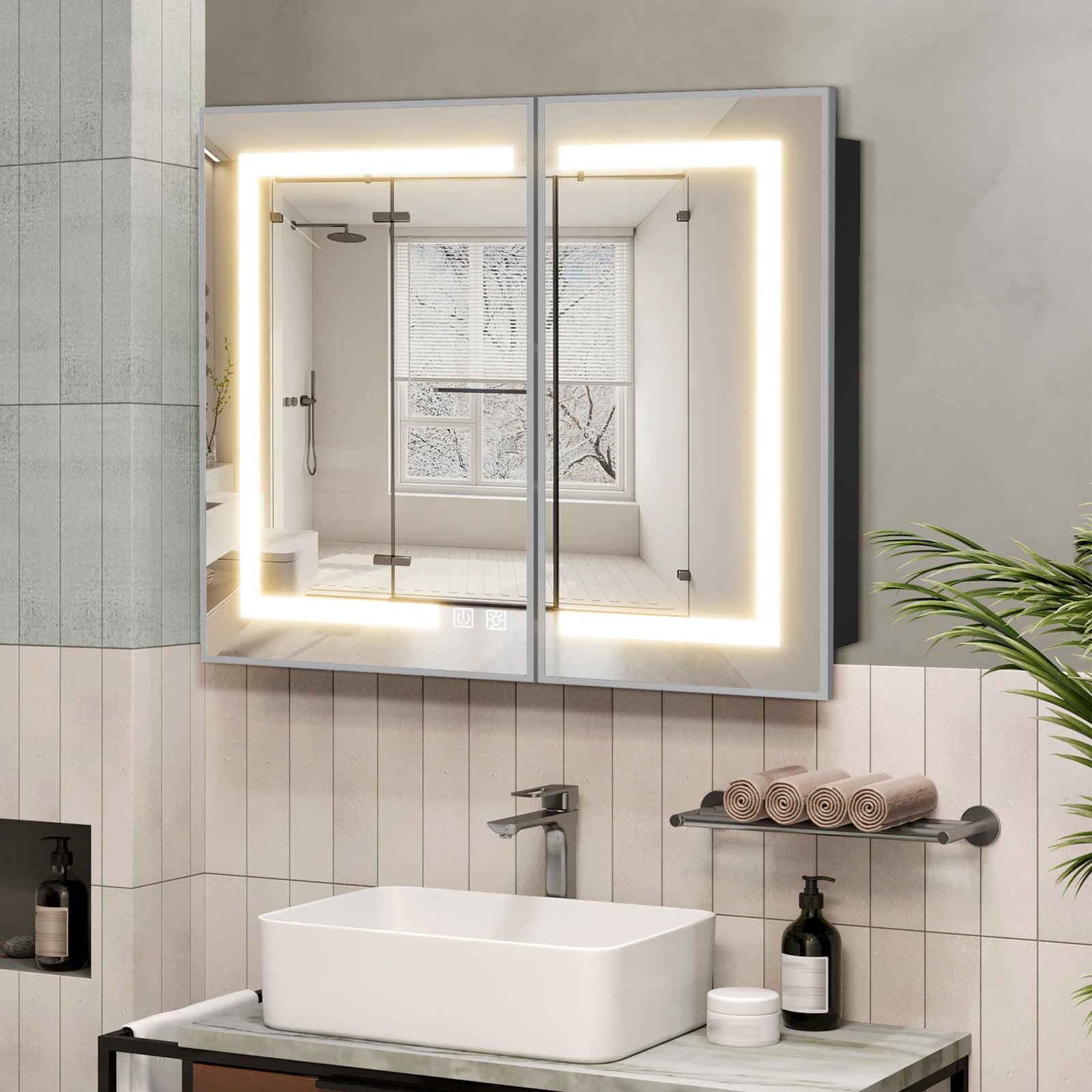 Hausvita Framed Recessed LED Light Bathroom Medicine Cabinet -medium